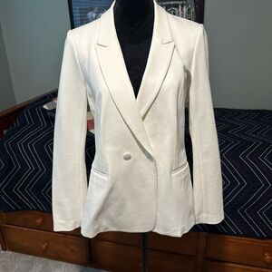 L’AGENCE White Double-Breasted Blazer with Notched Lapels, size large, NWT